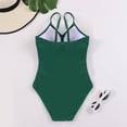 thumbnail image 2 of UPPADA Women's V-Neck One Piece Swimsuit Ruched Tummy Control Bathing Suit One Piece Cute Solid Color Swimsuit Casual Basic Shoulder Straps Swimwear Clearance Green,S, 2 of 4
