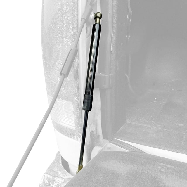 Pangolin Tailgate Shock mounted on the open tailgate of a 07-17 Chevrolet/GMC truck, featuring a black cylindrical shock absorber with brass mounting ends and adapter plate, providing controlled tailgate descent and enhancing suspension system durability without obstructing factory cables.