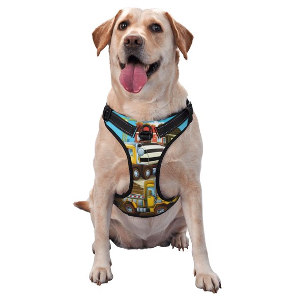 Disketp Different Construction Site Vehicles for Pet Traction Vest for Dogs,Walk Dog Harness for Small to Large Dogs,Adjustable and Breathable-X-Large