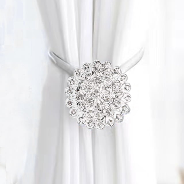 TIMIFIS Plastic The Curtain Bands, Home Decor Magnetic Tiebacks for Curtains 1Pc Sparkling Crystal Flower Curtain Tiebacks Curtain Buckle Clips with High Elastic Spring Wires for Home Decoration