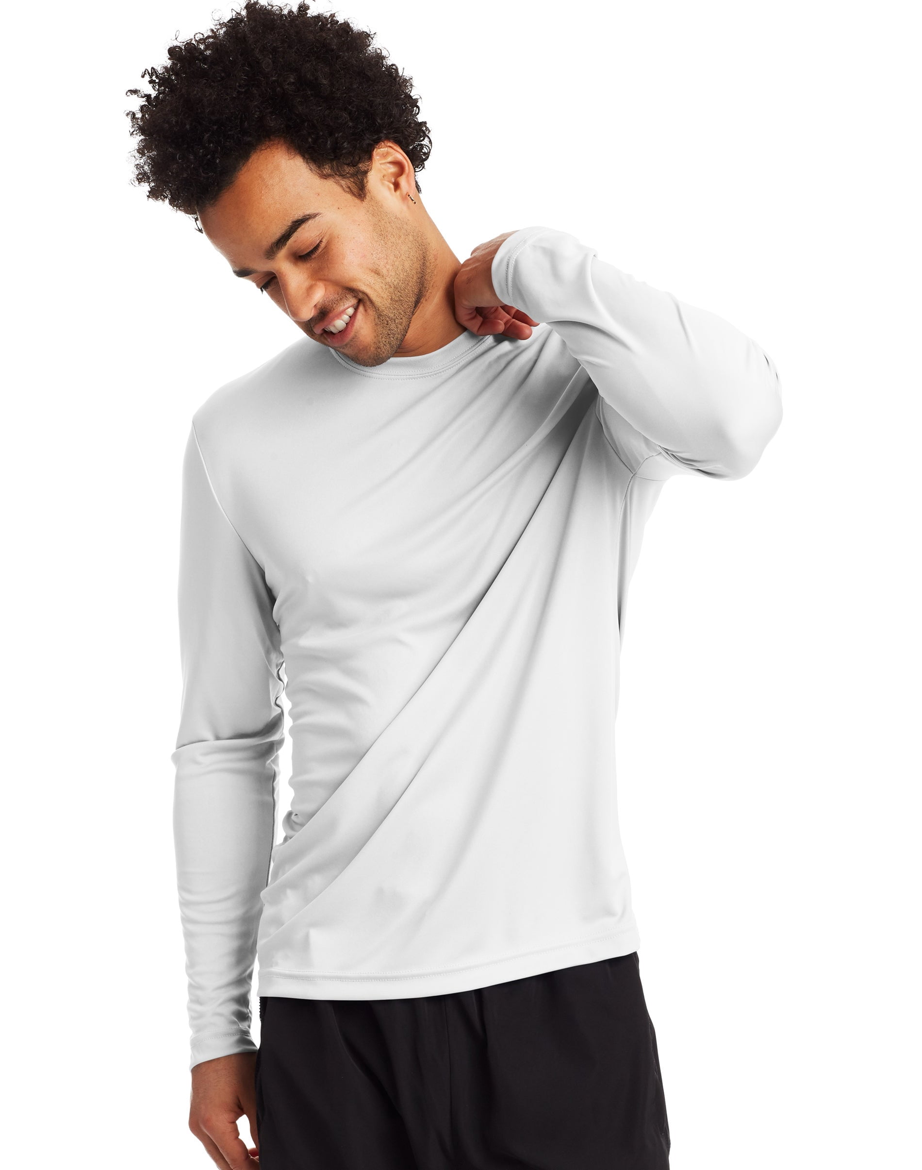 Hanes Mens Sport FreshIQ Cool DRI Long Sleeve Tee 2-Pack, L, White