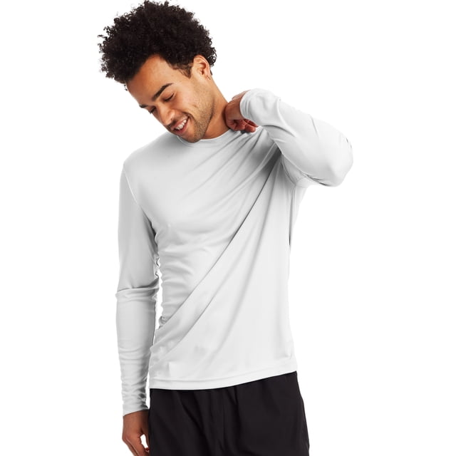 Hanes Mens Sport FreshIQ Cool DRI Long Sleeve Tee 2-Pack, L, White