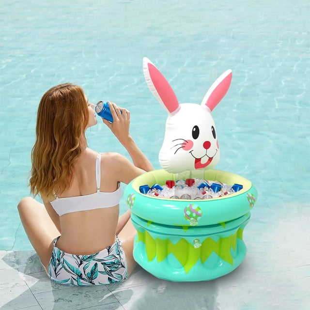 Dvkptbk Easter Bunny Ice Bucket Drink Cooler Summer Chilled Beverage Ice Bucket PVC Inflatable Ice Bucket easter decorations