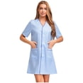 thumbnail image 3 of Aislor Robe d'Uniforme d'Infirmière pour Femmes à Manches Courtes, Tenue de Travail Médicale avec Poches, Chemise Boutonnée, Uniforme de Sarrau Bleu Pâle 3TG, 3 of 7