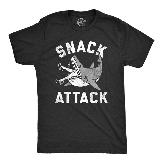 Mens Snack Attack T Shirt Funny Shark Bite Eating Snacking Joke Tee for Guys (Heather Black - SNACK) - M