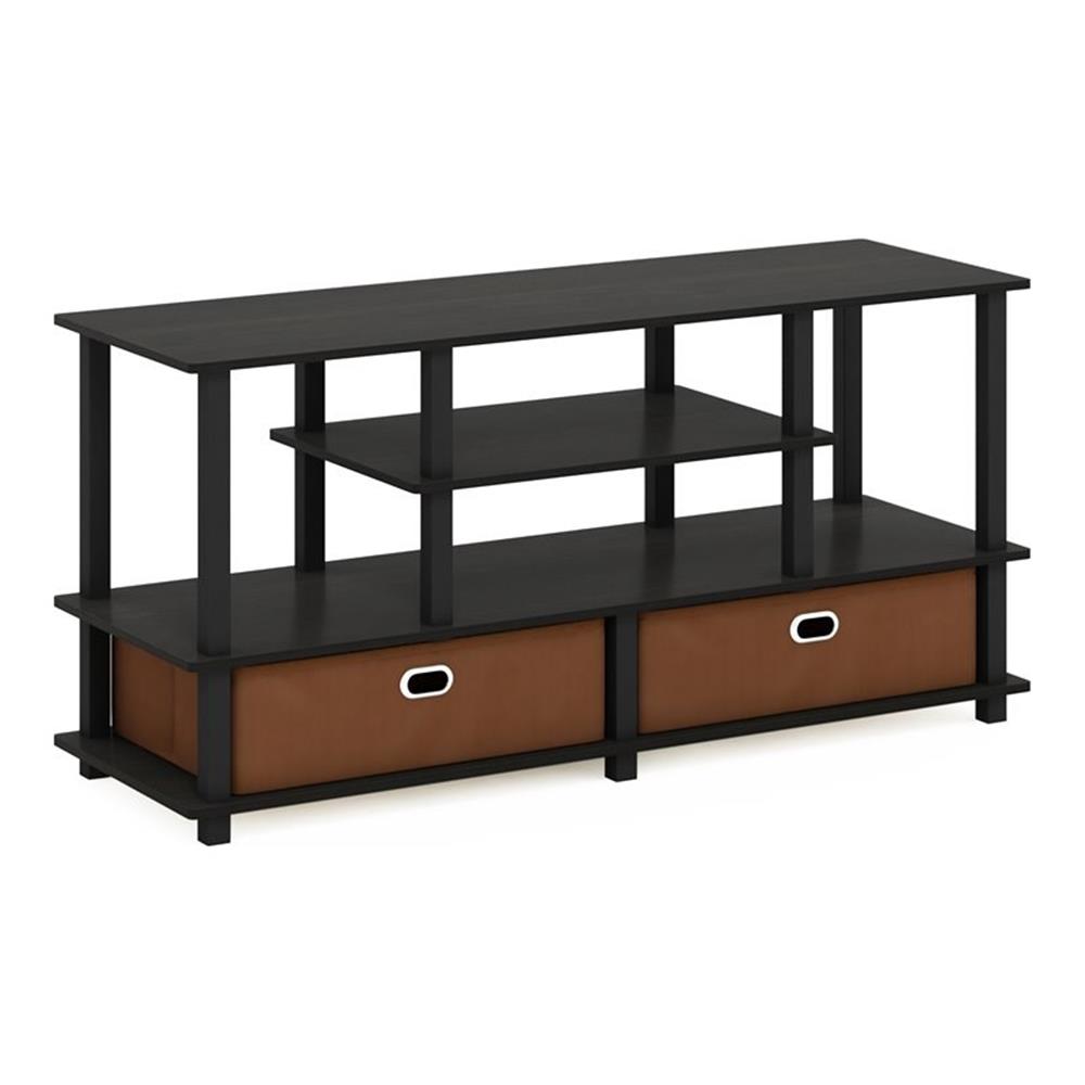 Pemberly Row Engineered Wood Large TV Stand for TV up to 55" in Black/Brown