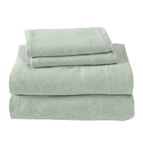 Jersey Knit Sheets. All Season, Soft, Cozy Queen Jersey Sheets. T-Shirt Sheets. Jersey Cotton Sheets. Heather Cotton Jersey Bed Sheet Set. (Queen, Green)
