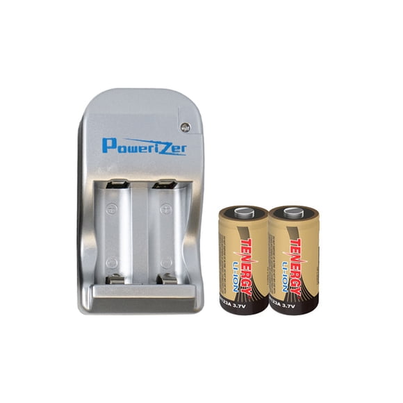 2 x Tenergy RCR123A (16340) 3.7 Volt Lithium Ion Batteries (650 mAh) + 2 Bay Powerizer Smart Charger Charger