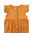 thumbnail image 2 of Gupgi Girls  Fly Sleeve Dress Solid Color Round Collar Single-breasted Dresses, 2 of 9