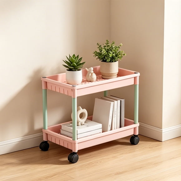 Mobile Rolling 2-Tier Storage Shelf with Wheels