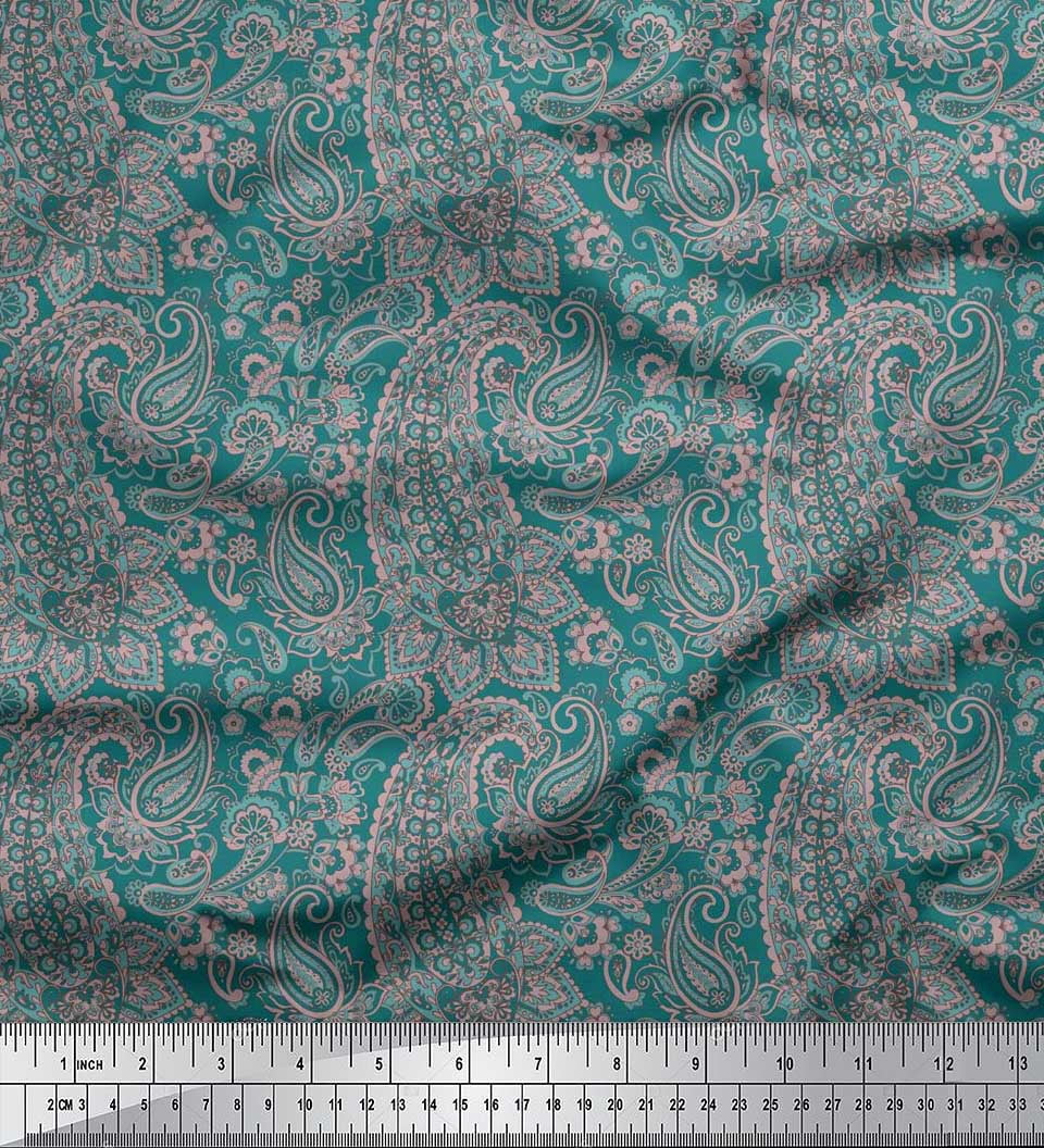 Soimoi Silk Fabric Artistic Paisley Print Sewing Fabric Yard 42 Inch Wide