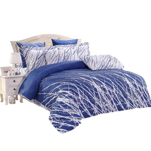Swanson Beddings Tree Branches 3-Piece 100% Cotton Bedding Set: Duvet Cover and Two Pillow Shams (Blue-White, Queen)