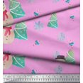thumbnail image 3 of Soimoi Pink Modal Satin Fabric Snowman & Tree Christmas Print Fabric by the Yard 42 Inch Wide, 3 of 5