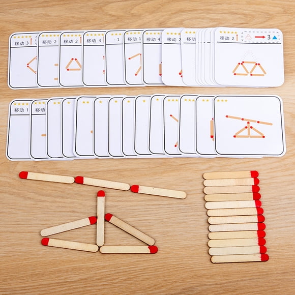 Amzcrzy Education, Thinking Simulation Match Puzzle Board Game Treat Puzzle Toy 30 Question Cards Exquisite Storage Color Box 20 Simulated Fire Sticks Children's Holiday Gift, Simulated Match Puzzle