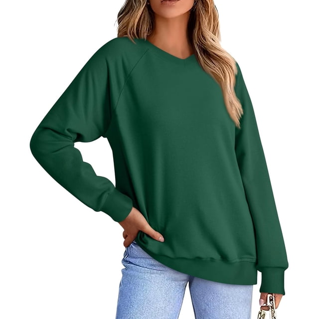 Chandails en Molleton Col en V pour Femmes Manches Longues Décontractées Tops Chandail Oversize
