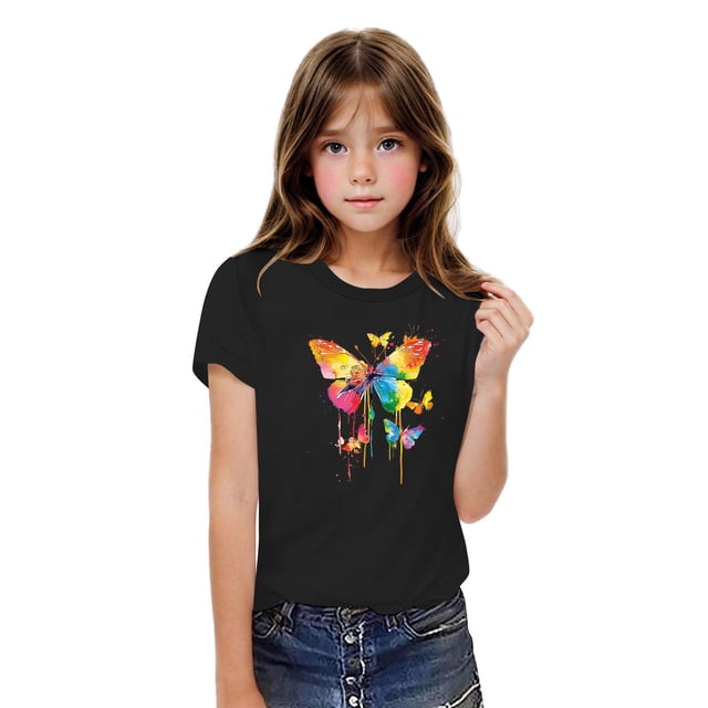 Rbaofujie T-Shirts Graphiques pour Fille Tout-Petit Manches Courtes Col Rond T-Shirt Décontracté d'Été