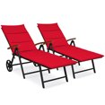 thumbnail image 1 of Gymax 2PCS Folding Patio Rattan Lounge Chair Chaise Aluminum W/ Wheel & Red Cushion, 1 of 10