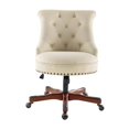 thumbnail image 3 of Linon Sinclair Beige Chaise de Bureau Rembourrée Réglable avec Base en Bois de Cerisier, 3 of 10