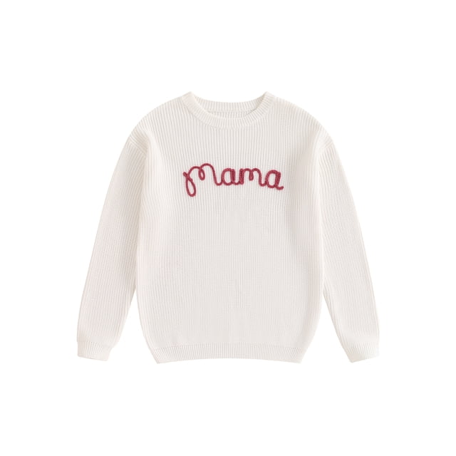 Wangsaura Chandails Assortis pour la Famille Maman et Moi Broderie de Lettres Col Rond Tricot Confortable Hauts Chauds