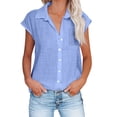 thumbnail image 2 of EGNMCR T-Shirts pour Femmes Mode T-Shirt à Manches Courtes pour Femme Col Rabattu Col Rond Bouton Décontracté Élastique Confortable Blouse Chemises, 2 of 6