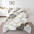 thumbnail image 2 of Gold Marble,Bedding Set Queen Size Geometric Hexagon Quilt Metallic Marbling Comforter Set Grey White Stone Pattern Bedding Comforter Sets For Kids Teens Bedroom Decor, 2 of 7
