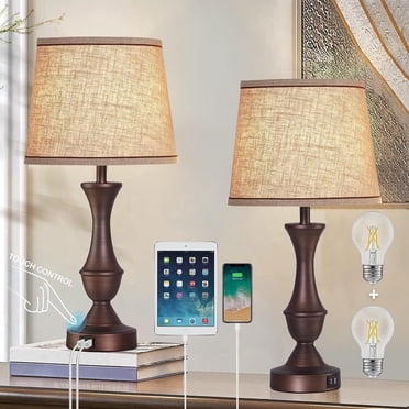 NATYSWAN Lampes de Table pour Chambres, Ensemble de 2, Lampes de Chevet Tactiles avec Ports de Recharge USB, Lampe de Table de Nuit à 3 Niveaux de Gradation, Ampoules Incluses
