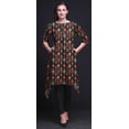 thumbnail image 4 of Bimba Hauts Imprimés Ikat Damassé Noir pour Femmes Kurti Asymétrique Robe d'Été pour Filles XSmall, 4 of 6