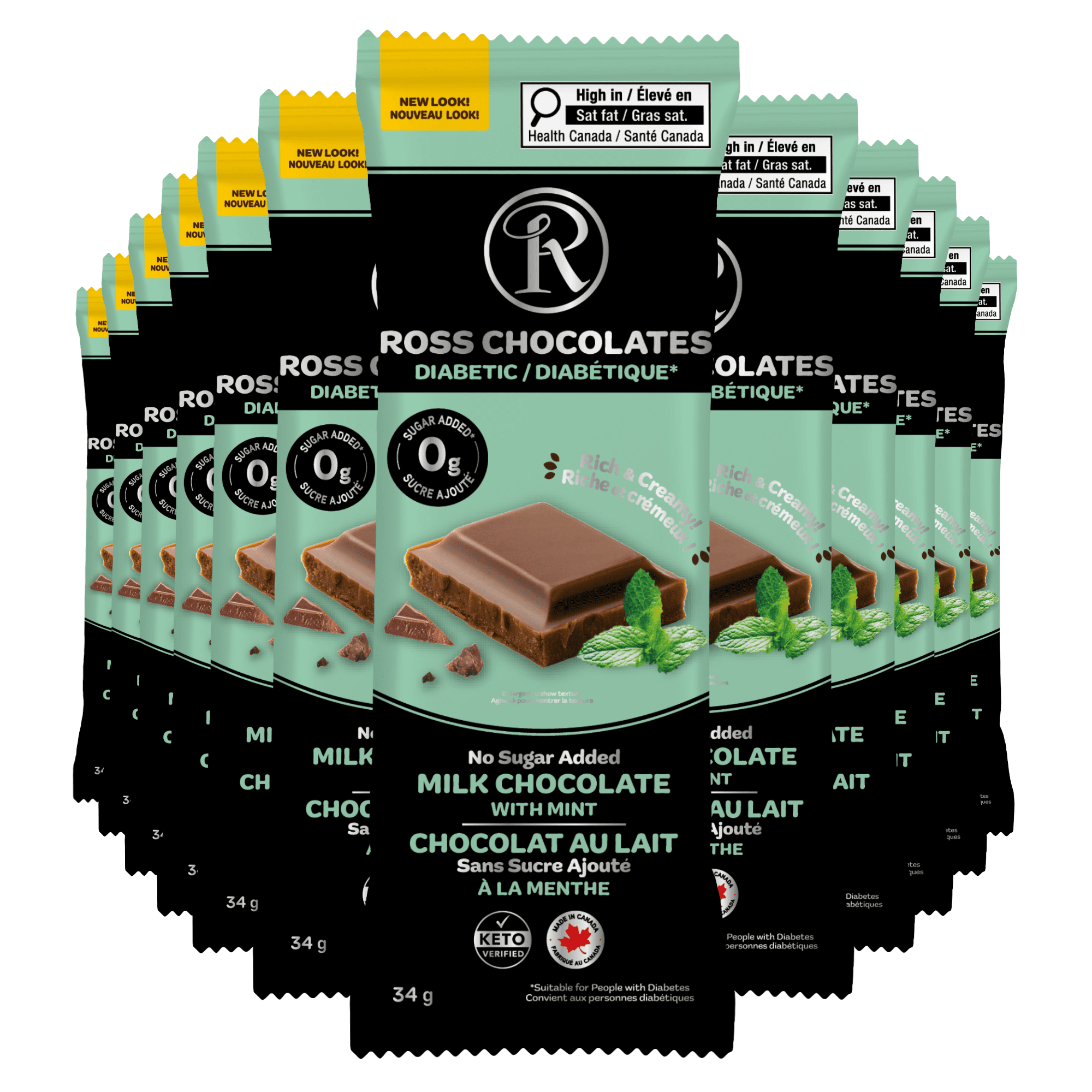 Ross Chocolates - Chocolate Bars No Sugar Added Milk Chocolate Mint x12