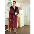 thumbnail image 3 of U2SKIIN Mens Fleece Robe with Hood, Mid Length Plush Shawl Collar Two Tone Bathrobe,(Burgundy/Black,S-M), 3 of 4