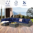 thumbnail image 3 of Costway 7PCS Patio Rattan Furniture Set Sectional Sofa Garden Navy Cushion, 3 of 10