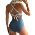 thumbnail image 3 of Innerwin Swimwear Gradient Women Bathing Suits Surfing Long Sleeve Backless One Piece Swimsuit Stripe + Blue XL, 3 of 4