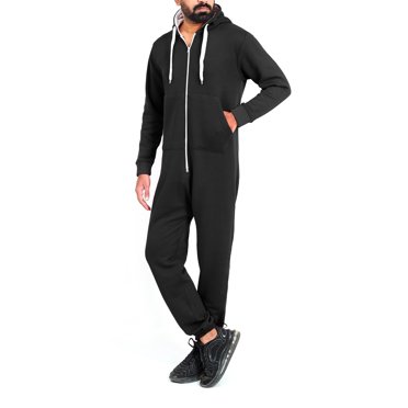 Uptickwear Combinaison Unisexe pour Hommes Élégante une Pièce Pyjama Combinaison de Nuit pour Hommes Tout-en-un (Grand, Noir)