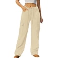 thumbnail image 2 of LOVZFMLL Women's Jeans, Fashion Women's Drawstring Pocket Button Mid Waist Tight Pants Khaki, S, 2 of 6