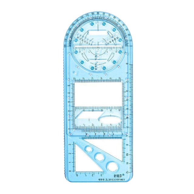 VONKY Règle Géométrique Multifonction Fournitures Bureau Mathématiques Dessin Gabarit Bleu Primaire