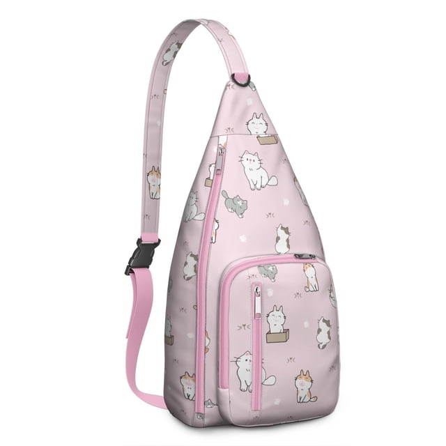 Pet Lover's Vintage Cat Sling Bag - Floral Cat Design Shoulder Backpack (Organized Multi-Pocket, Stylish & Functional)