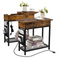 thumbnail image 1 of Gymax 2 Pcs Table de Chevet Station de Charge Industrielle Table de Nuit Poche Latérale USB, 1 of 10