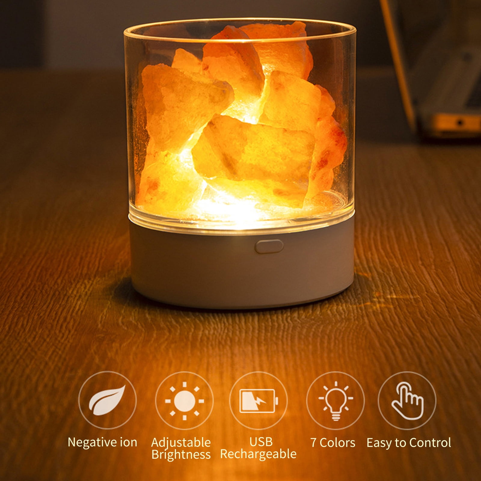 ANRIO Himalayan Salt Lamp Night Light – 7 Colors LED, Aroma Diffuser, Dimmer Switch, USB Portable For Desk, Bedroom, Car, Office