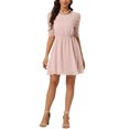 thumbnail image 2 of INSPIRE CHIC Robe pour Femme à Col Rond, Manches Froncées, Étoiles Métalliques Brillantes, Rose, TG, 2 of 5