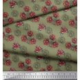 thumbnail image 3 of Soimoi Tissu en Voile de Coton Vert Imprimé Feuilles & Roses au Mètre 42 Pouces de Large, 3 of 3