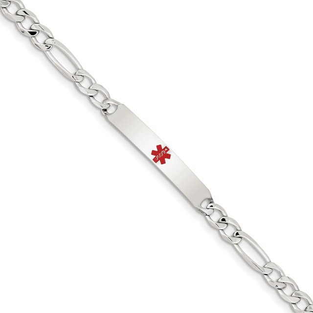 Sterling Silver Polished Medical Figaro Anchor Link ID Bracelet 7.5 Inch "Bracelets