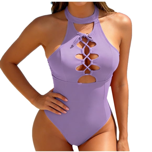 Daiosportswear Women's Fashion Sleeveless Daily Swimsuit Conservative Conjoined Body Swimsuit Purple M(M)