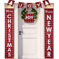 thumbnail image 1 of LNGOOR 3 Pcs Décorations de Noël pour la Maison - Décoration de Ferme Moderne - Joyeux Noël Bonne Année Panneaux de Porche à Carreaux Rouges - Bannières de Noël pour Porte d'Entrée Extérieure Salon Cuisine, 1 of 1