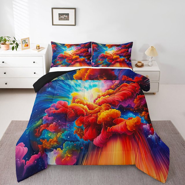 Erosebridal Ensembles de Literie Nuage Coloré Double avec Couette, Insert de Couette Étoiles de l'Espace de Rêve, Réversible 3 Pcs