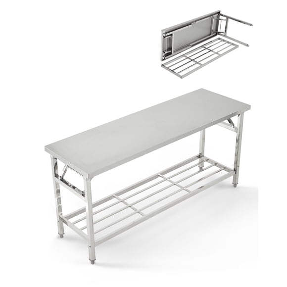 Heavy-Duty Stainless Steel Folding Table - Portable Workbench with Undershelf, NSF Certified, Space-Saving Collapsible Design, Easy to Clean, Perfect for Kitchen, Restaurant, Home, or Catering