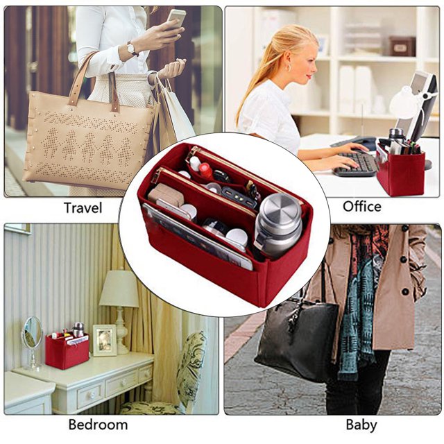 pitrice Felt Insert Bag Multi-functional Travel Cosmetic Bag For Girls On Go With Fine beige M 26*15*14cm 1Set