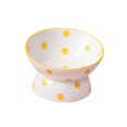 thumbnail image 1 of 200ml Ceramic Tilted Raised Cat Food Bowl Slant Porcelain Pet Cat Dish Accessory Yellow Dots, 1 of 8