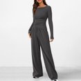 thumbnail image 2 of Timegard Womens Going out Sets 2 Piece Fall Casual Slim Long Sleeve Tops Wide Leg Pants Solid Color Sets, 2 of 7