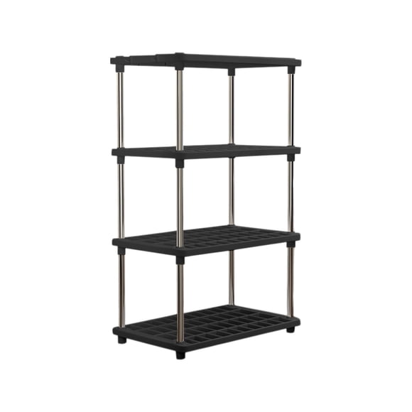 4 Tier Storage Shelves Unit 31.4X16.5X8.6 Inches Plastic Shelving Rack For Pantry Kitchen Bathroom Laundry Closet Space Saving Connectable Design Easy Assembly Durable Organization