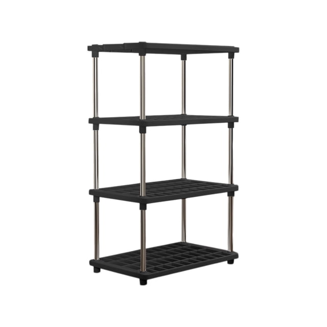 SIYTUAU 4 Tier Storage Shelf Unit Black Plastic 31.4X16.5X8.6 Inch Shelving For Pantry Kitchen Bathroom Laundry Organization Space Saving Design