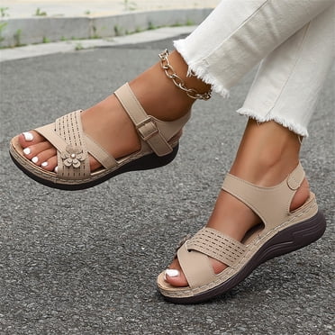 Willtoo Orthopedic Wide Sandals for Women Comfortable Flat Wedge Sandals Strappy Arch Support for Summer Beach